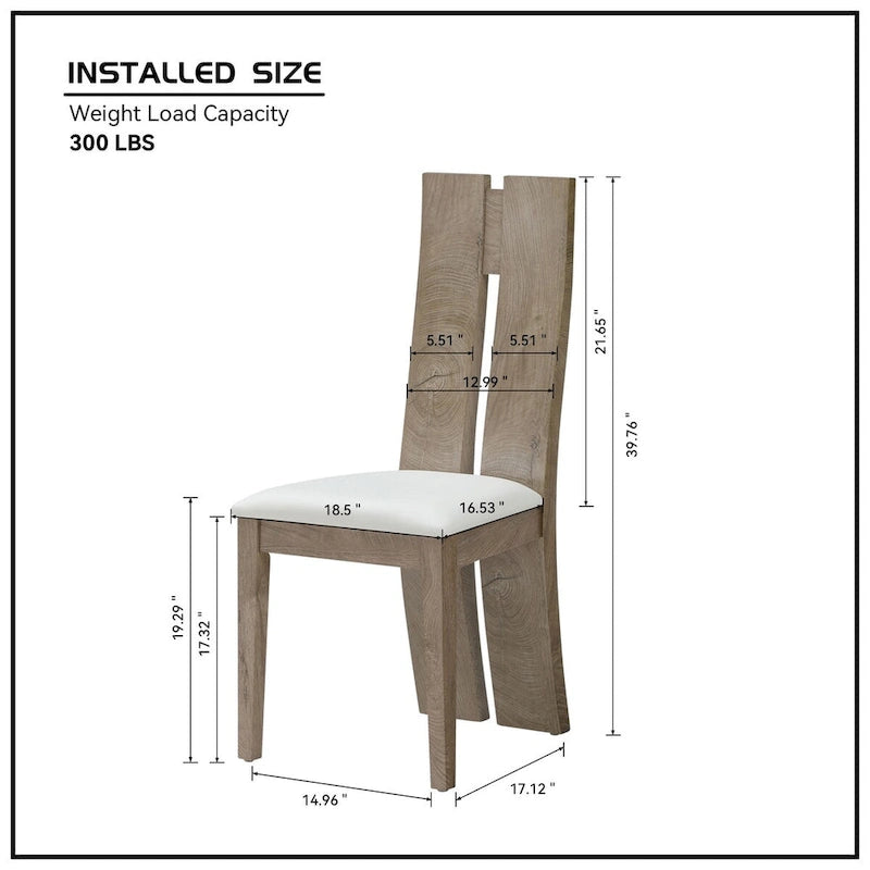 Light Brown High-Back Dining Chair with PU Leather Seat – Set of 2