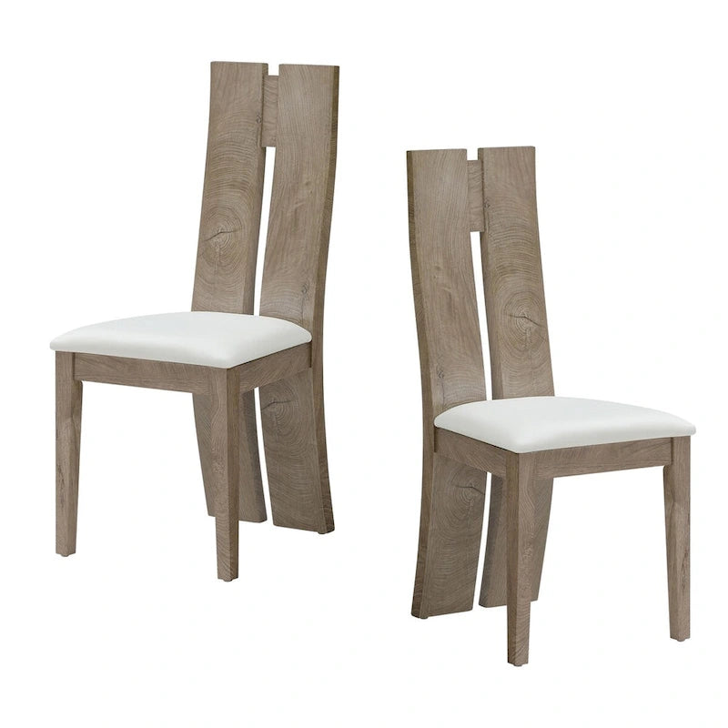 Light Brown High-Back Dining Chair with PU Leather Seat – Set of 2