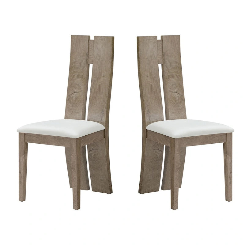 Light Brown High-Back Dining Chair with PU Leather Seat – Set of 2