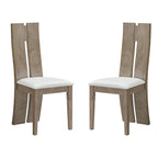 Light Brown High-Back Dining Chair with PU Leather Seat – Set of 2
