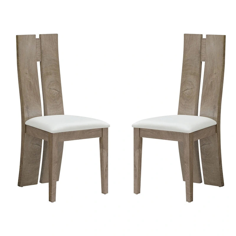Light Brown High-Back Dining Chair with PU Leather Seat – Set of 2