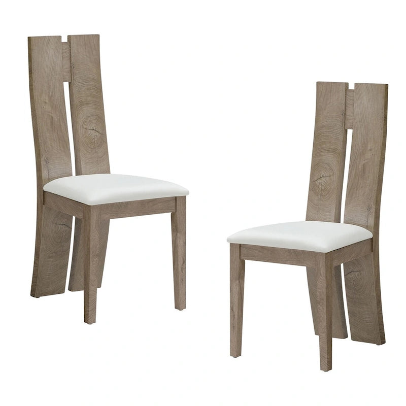 Light Brown High-Back Dining Chair with PU Leather Seat – Set of 2