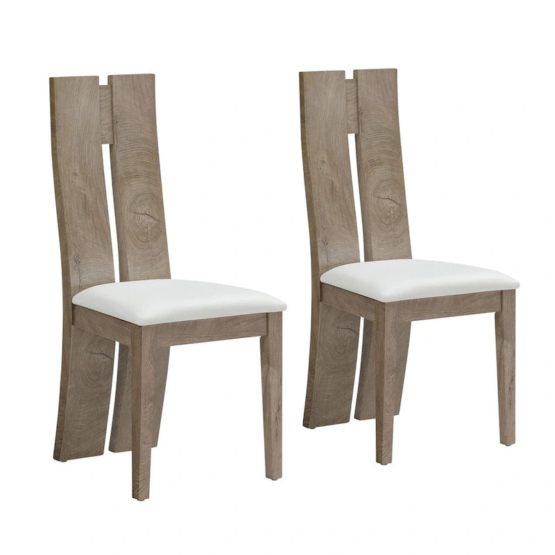 Light Brown High-Back Dining Chair with PU Leather Seat – Set of 2