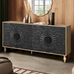 Black/White Vintage Carved 2-Door Storage Cabinet