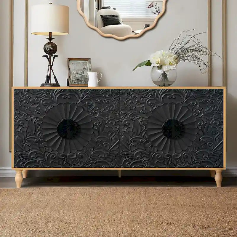 Carved Symmetrical Design Door Storage Cabinet