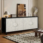 Black/White Vintage Carved 2-Door Storage Cabinet