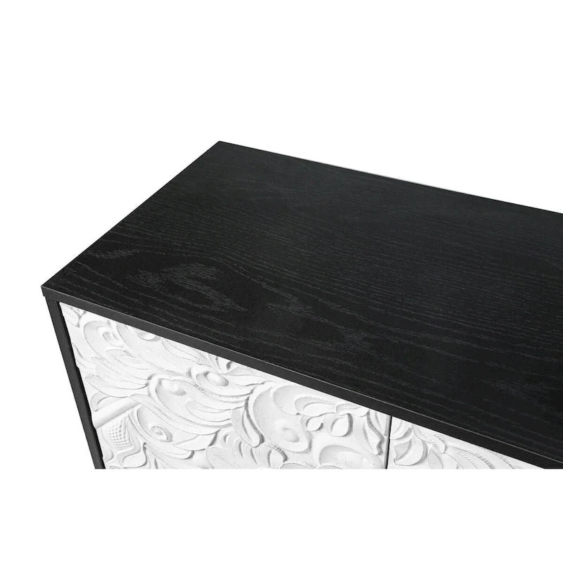 Black/White Vintage Carved 2-Door Storage Cabinet