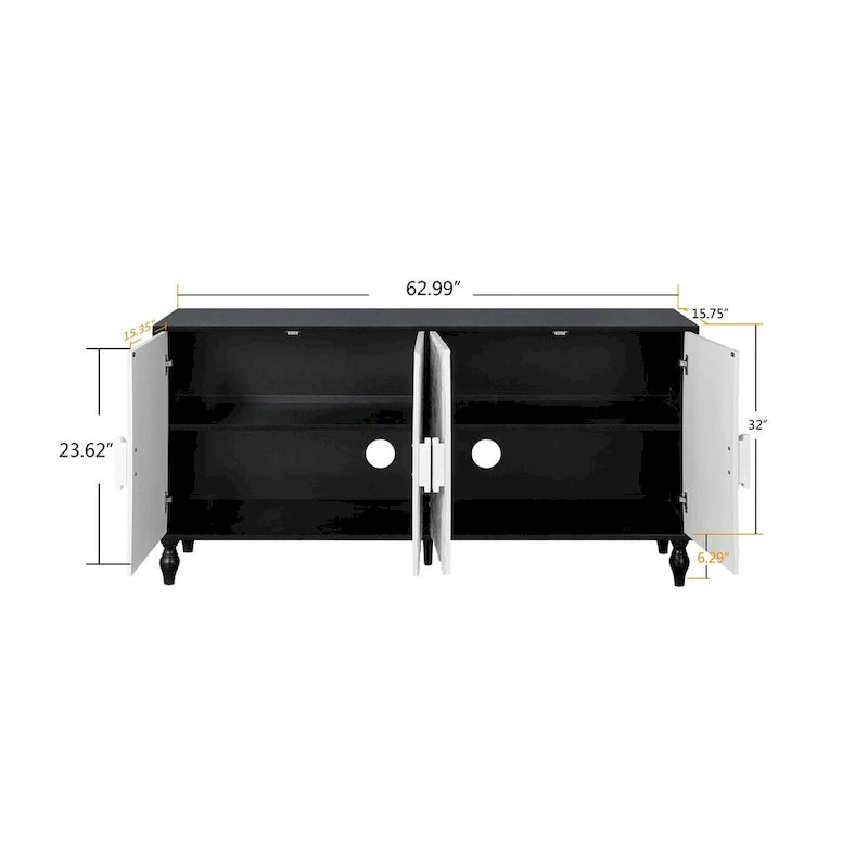 Black/White Vintage Carved 2-Door Storage Cabinet