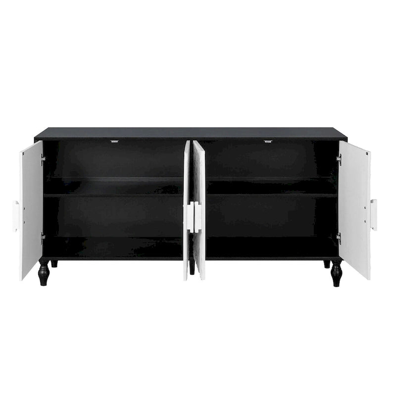 Black/White Vintage Carved 2-Door Storage Cabinet
