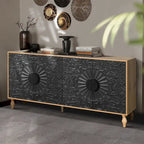 Black/White Vintage Carved 2-Door Storage Cabinet