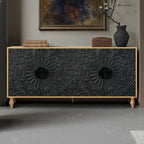 Black/White Vintage Carved 2-Door Storage Cabinet