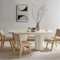 White/Black Oval Concrete Dining Table, Trefoil Pedestal Base, Seats 6–8