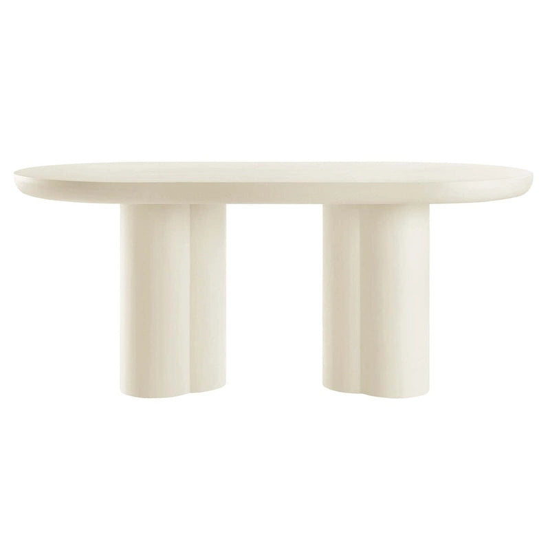White/Black Oval Concrete Dining Table, Trefoil Pedestal Base, Seats 6–8