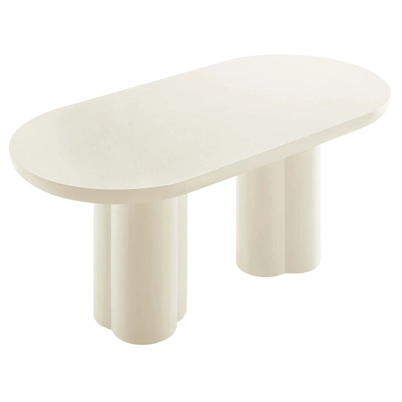 White/Black Oval Concrete Dining Table, Trefoil Pedestal Base, Seats 6–8