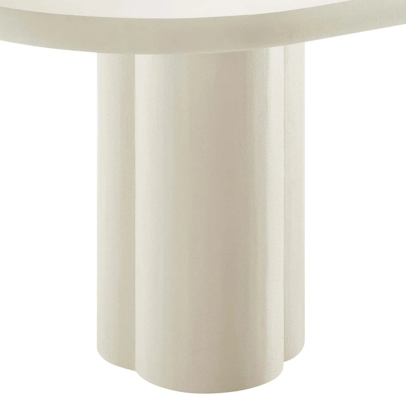White/Black Oval Concrete Dining Table, Trefoil Pedestal Base, Seats 6–8