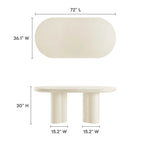 White/Black Oval Concrete Dining Table, Trefoil Pedestal Base, Seats 6–8
