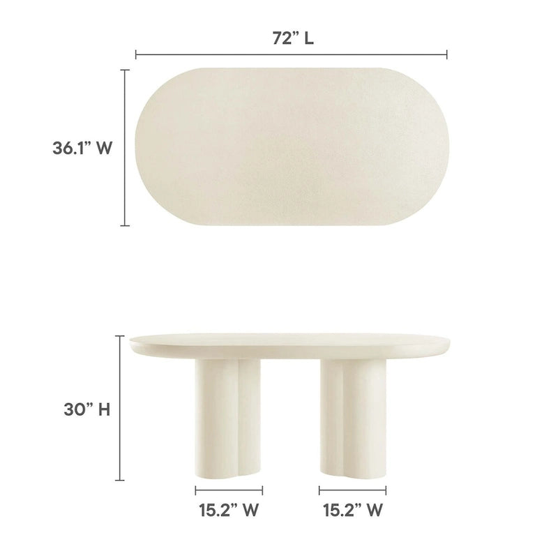 White/Black Oval Concrete Dining Table, Trefoil Pedestal Base, Seats 6–8