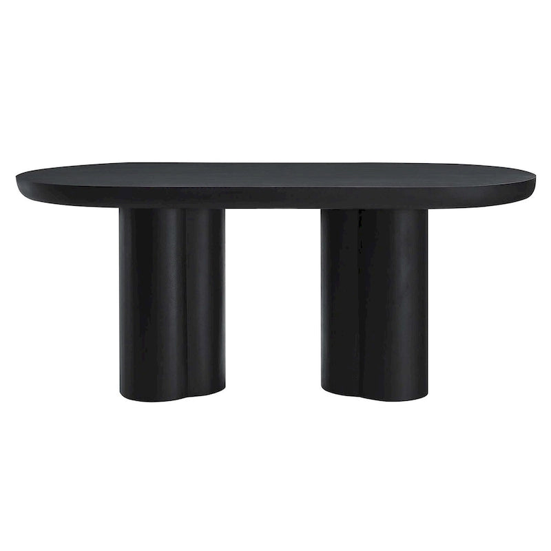 White/Black Oval Concrete Dining Table, Trefoil Pedestal Base, Seats 6–8