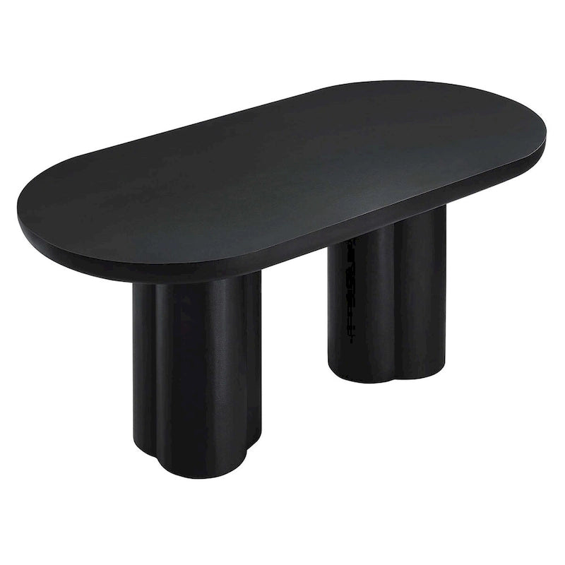 White/Black Oval Concrete Dining Table, Trefoil Pedestal Base, Seats 6–8