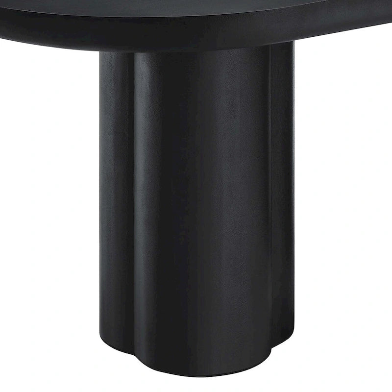 White/Black Oval Concrete Dining Table, Trefoil Pedestal Base, Seats 6–8