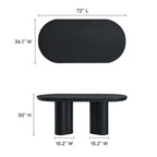 White/Black Oval Concrete Dining Table, Trefoil Pedestal Base, Seats 6–8