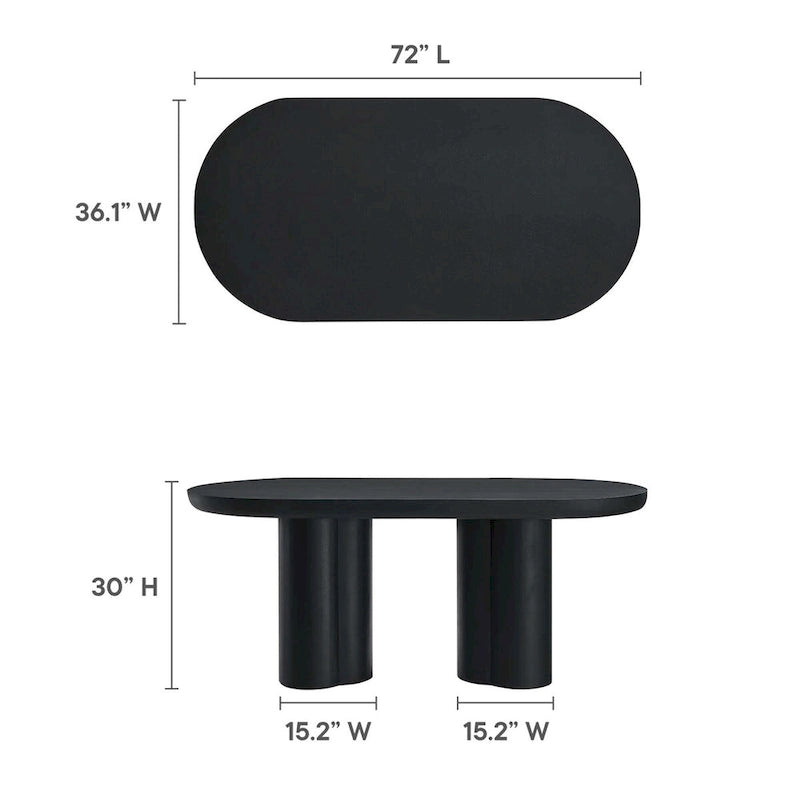 White/Black Oval Concrete Dining Table, Trefoil Pedestal Base, Seats 6–8
