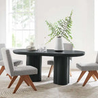 White/Black Oval Concrete Dining Table, Trefoil Pedestal Base, Seats 6–8