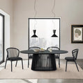 Black/Walnut Oval Dining Table Set, Windsor Style, Seats up to 7