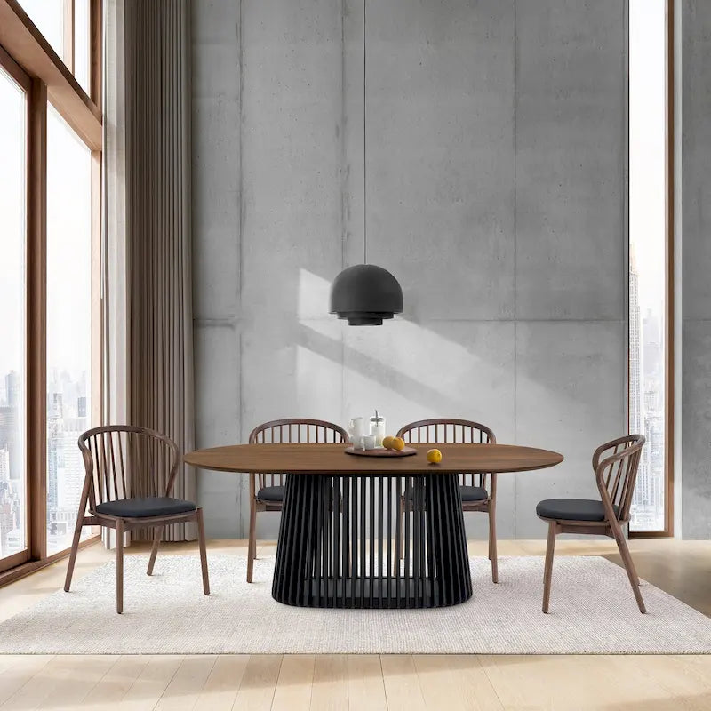 Black/Walnut Oval Dining Table Set, Windsor Style, Seats up to 7