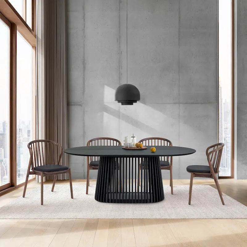 Black/Walnut Oval Dining Table Set, Windsor Style, Seats up to 7