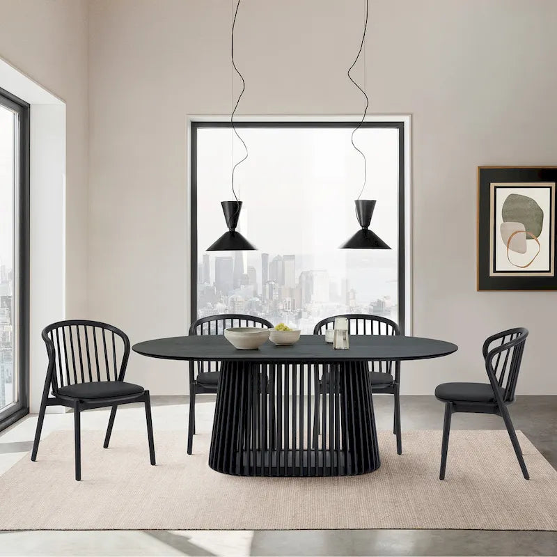 Black/Walnut Oval Dining Table Set, Windsor Style, Seats up to 7