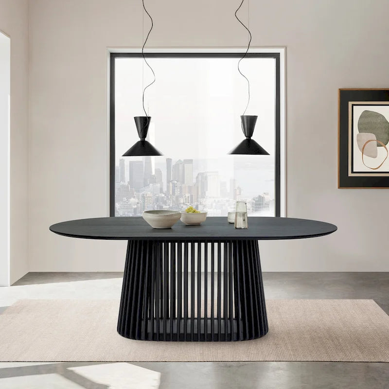 Black/Walnut Oval Dining Table Set, Windsor Style, Seats up to 7