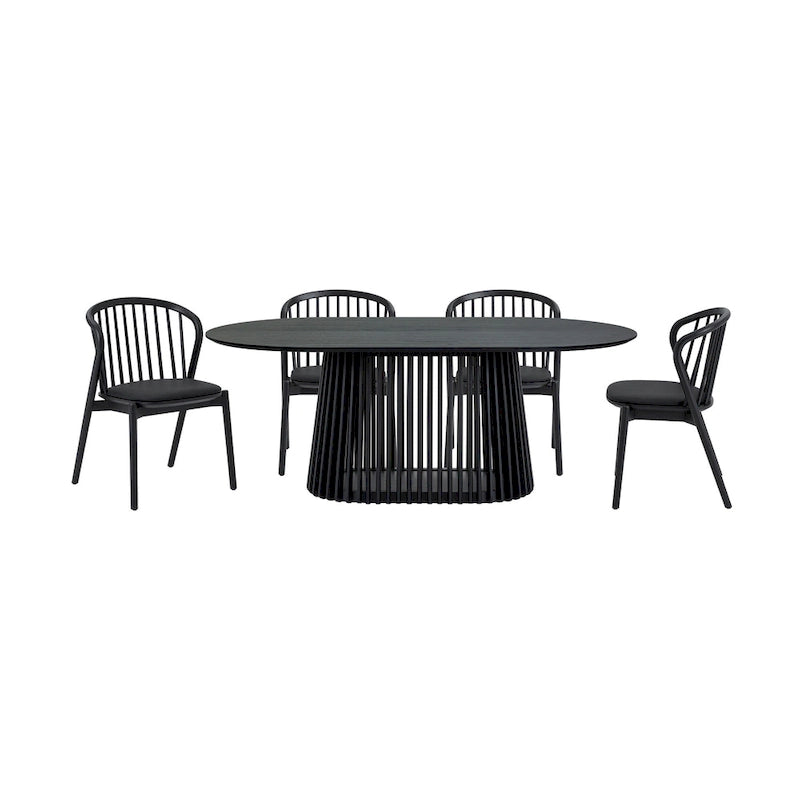 Black/Walnut Oval Dining Table Set, Windsor Style, Seats up to 7