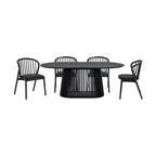 Black/Walnut Oval Dining Table Set, Windsor Style, Seats up to 7