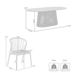 Black/Walnut Oval Dining Table Set, Windsor Style, Seats up to 7