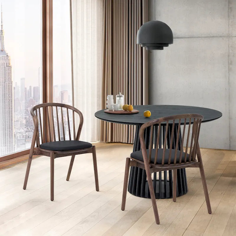 Black/Walnut Oval Dining Table Set, Windsor Style, Seats up to 7