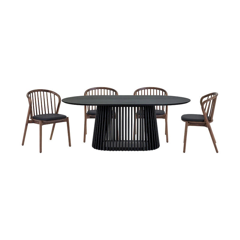 Black/Walnut Oval Dining Table Set, Windsor Style, Seats up to 7