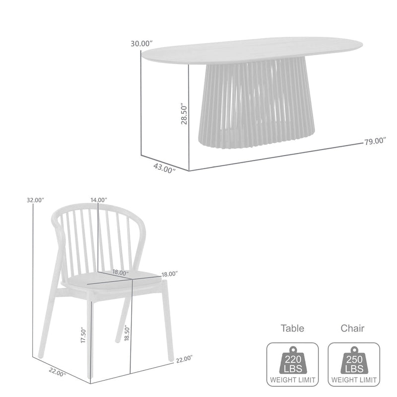 Black/Walnut Oval Dining Table Set, Windsor Style, Seats up to 7