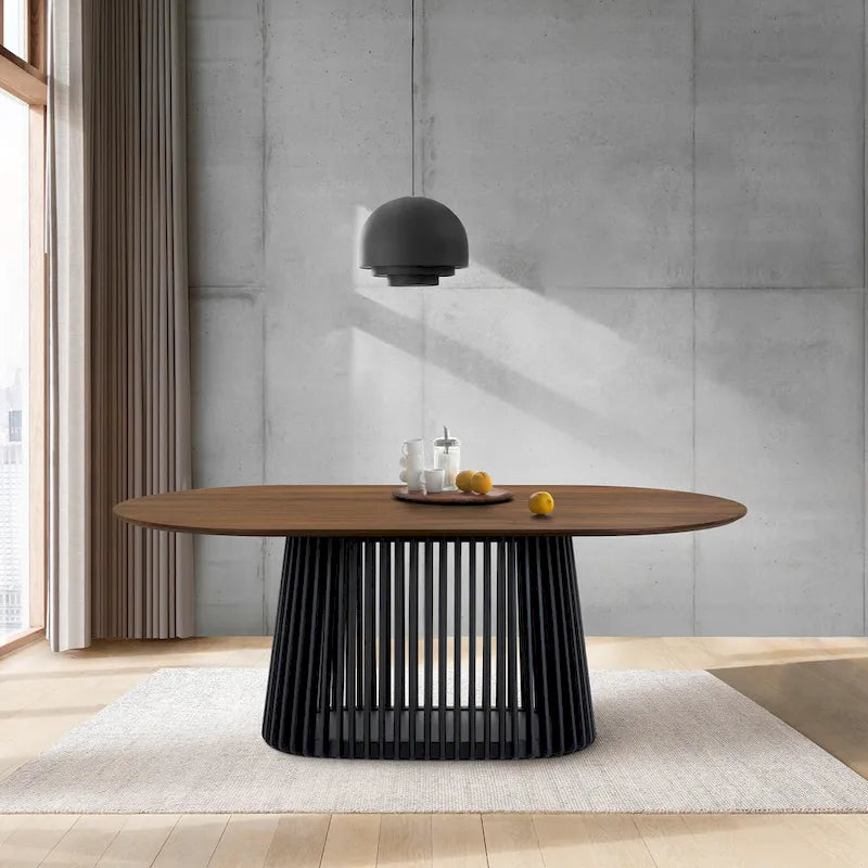 Black/Walnut Oval Dining Table Set, Windsor Style, Seats up to 7