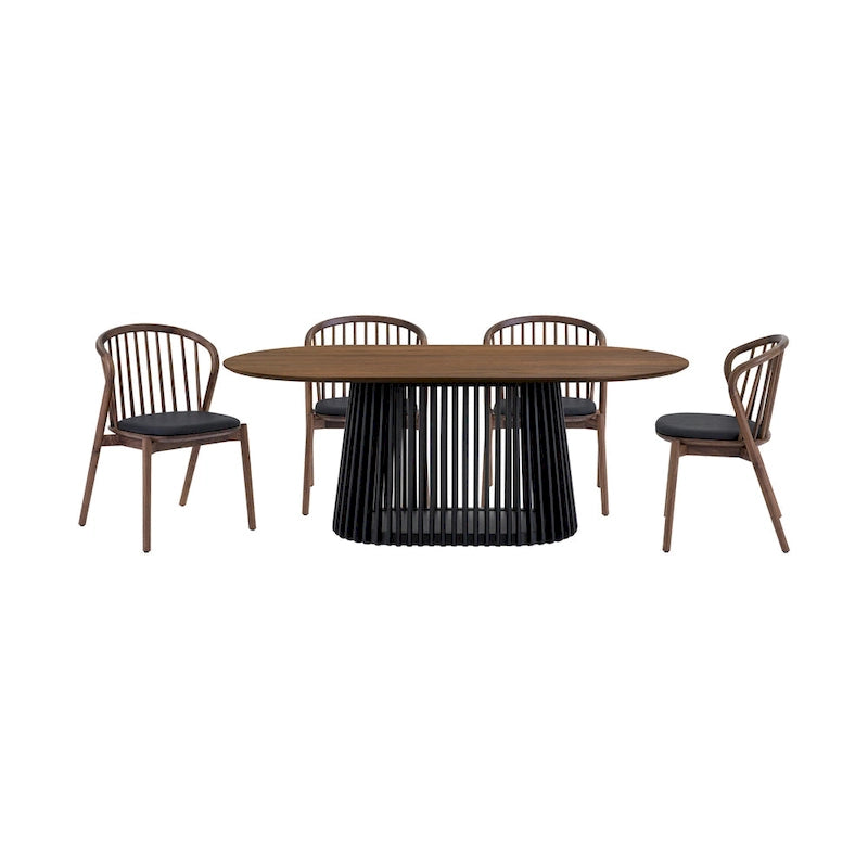 Black/Walnut Oval Dining Table Set, Windsor Style, Seats up to 7