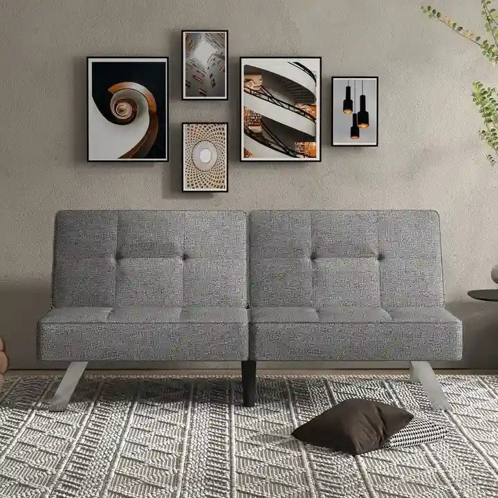 Grey Convertible Folding Futon Sofa Bed, Single