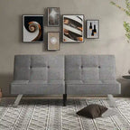 Grey Convertible Folding Futon Sofa Bed, Single