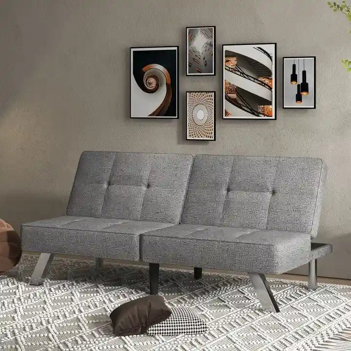 Grey Convertible Folding Futon Sofa Bed, Single