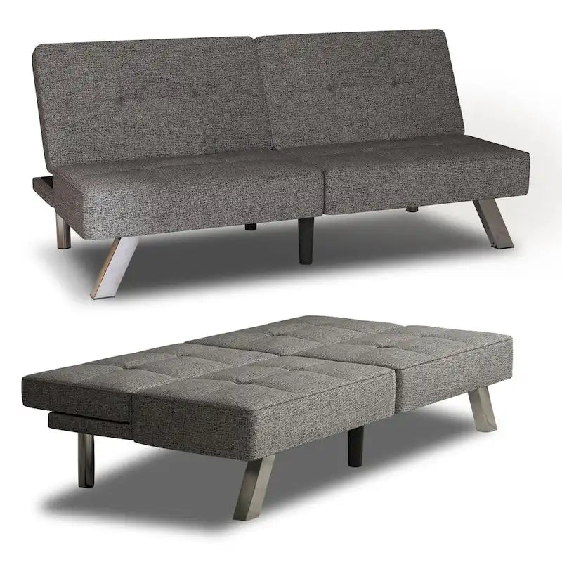 Grey Convertible Folding Futon Sofa Bed, Single