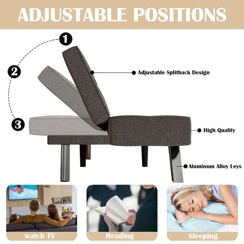Grey Convertible Folding Futon Sofa Bed, Single