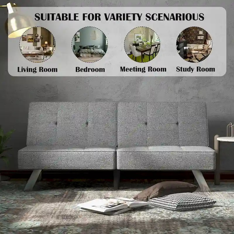 Grey Convertible Folding Futon Sofa Bed, Single