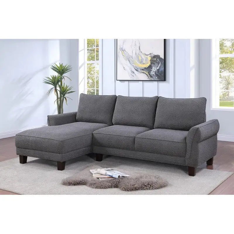 White / Gray Sherpa Sectional Sofa with Left-Facing Chaise, 2–3 Seater
