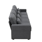 Beige/Dark Grey/Light Grey 4-Seater Modern Linen Sofa with Armrest Pockets & 4 Pillows