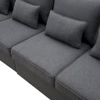 Beige/Dark Grey/Light Grey 4-Seater Modern Linen Sofa with Armrest Pockets & 4 Pillows