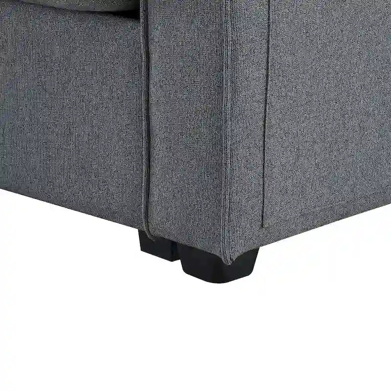 Beige/Dark Grey/Light Grey 4-Seater Modern Linen Sofa with Armrest Pockets & 4 Pillows